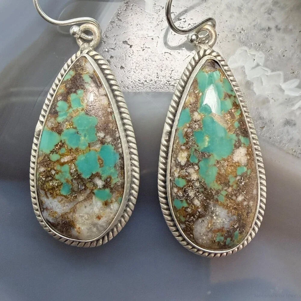 Sterling Southwestern Style Teardrop Royston Turquoise Dangle Earrings For Women